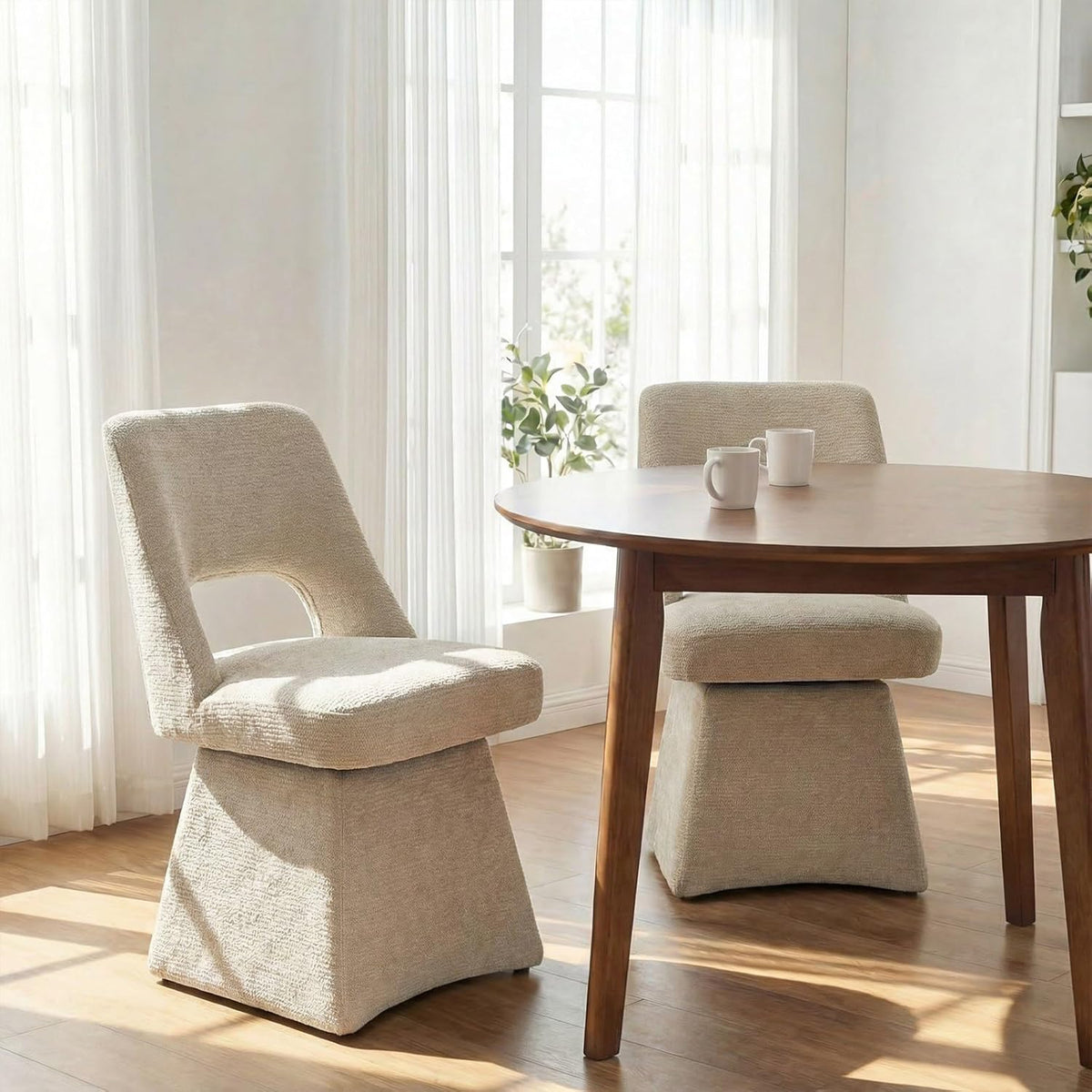VKNOW Upholstered Swivel Dining Chairs Set of 4, Modern Dining Room Chairs with Open Back, Chenille Fabric Kitchen Chairs for Dining Room, Living Room, Bedroom, Vanity, Khaki