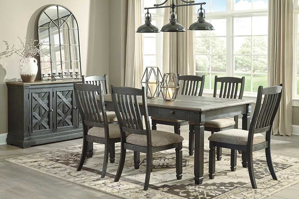 Signature Design by Ashley Tyler Creek Vintage Casual Dining Room Buffet Cabinet or Server with 3 Doors and Lattice Design, Wood, 36" High, Black & Gray