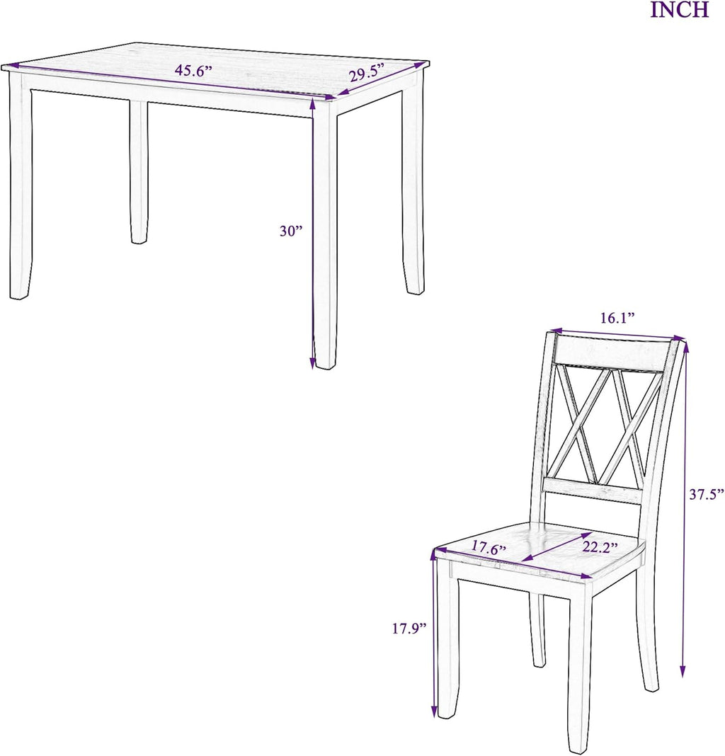 Harper & Bright Designs 5-Piece Wood Dining Table Set for 4, Kitchen Furniture Set with 4 High Back Dining Chairs for Small Places,White+Cherry