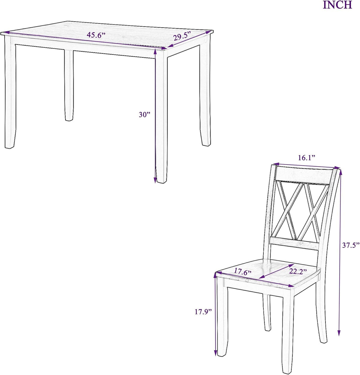 Harper & Bright Designs 5-Piece Wood Dining Table Set for 4, Kitchen Furniture Set with 4 High Back Dining Chairs for Small Places,White+Cherry