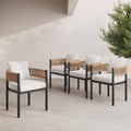 Grand patio Outdoor Dining Chairs Set of 4, 4 Pieces Patio Dining Chairs, Metal Woven Wicker Fixed Patio Chairs with Light Beige Cushions for Backyard, Deck, Garden, Porch, Lawn and Poolside (Natural)