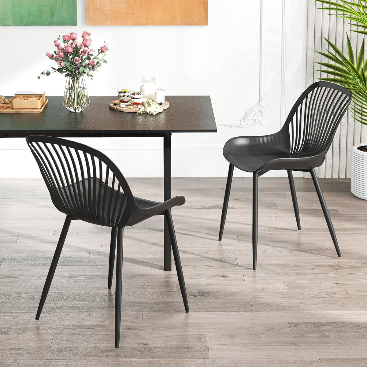 Giantex Black Dining Chairs Set of 4, Modern Kitchen Chairs w/Metal Legs, Cutout Backrest, Curved Seat, Armless Accent Chairs, Indoor Side Chairs for Living Dining Room Home, Load 330 LBS