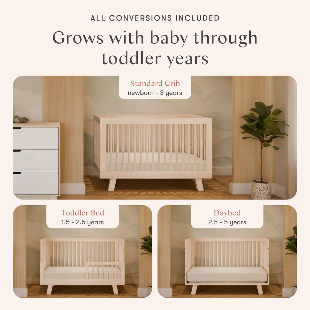 Babyletto Hudson 3-in-1 Convertible Baby Crib - GREENGUARD Gold Certified - Convertible Crib to Toddler Bed and Daybed - Baby Bed with 4 Adjustable Heights - Wooden Crib - Washed Natural