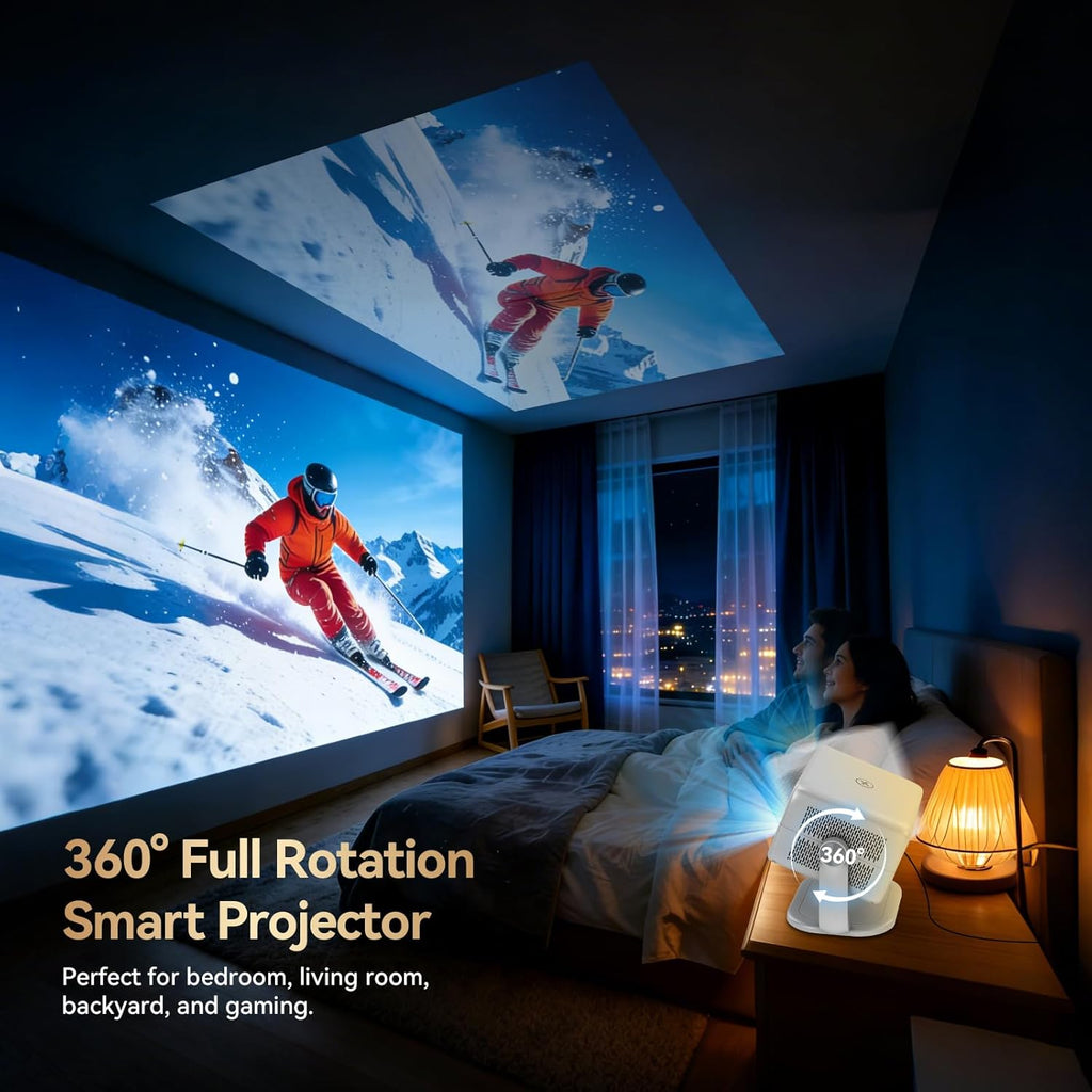 【Officially-Licensed APP & 4k Support】Smart Projector with 5G WiFi and Bluetooth with Auto Focus & Keystone, Native 1080P Outdoor Movie Projector Bedroom/Home/Celling