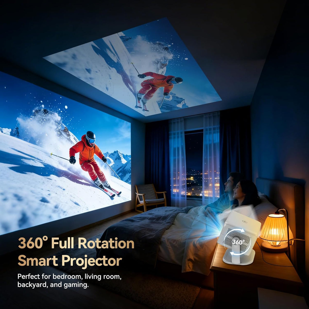 【Officially-Licensed APP & 4k Support】Smart Projector with 5G WiFi and Bluetooth with Auto Focus & Keystone, Native 1080P Outdoor Movie Projector Bedroom/Home/Celling