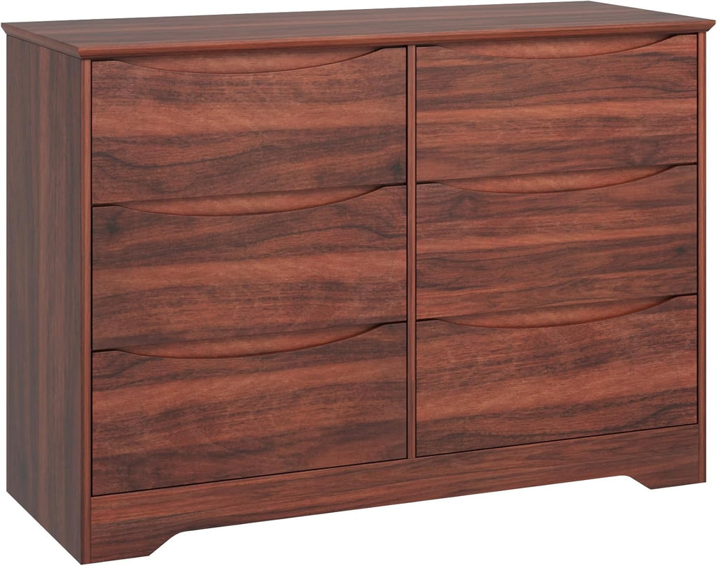 GarveeHome Wooden Dresser with 6 Drawers, Tall Modern Closet with Deep Storage, Large Chest of Drawers with Wide Top, Long Storage Dresser for Bedroom, Living Room, Hallway, Kids Room, Red Walnut