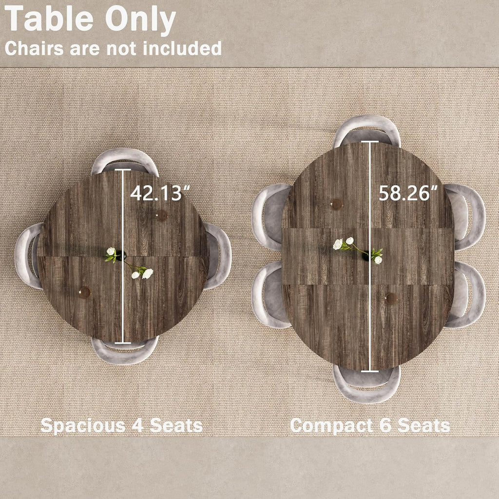 42"-58" Extendable Round Dining Table for 4-6, Kitchen Oval Table with Hidden Leaves & Storage Shelf, Space Saving Modern Design with Sturdy Metal Legs for Kitchen, Dining Room & Small Apartments