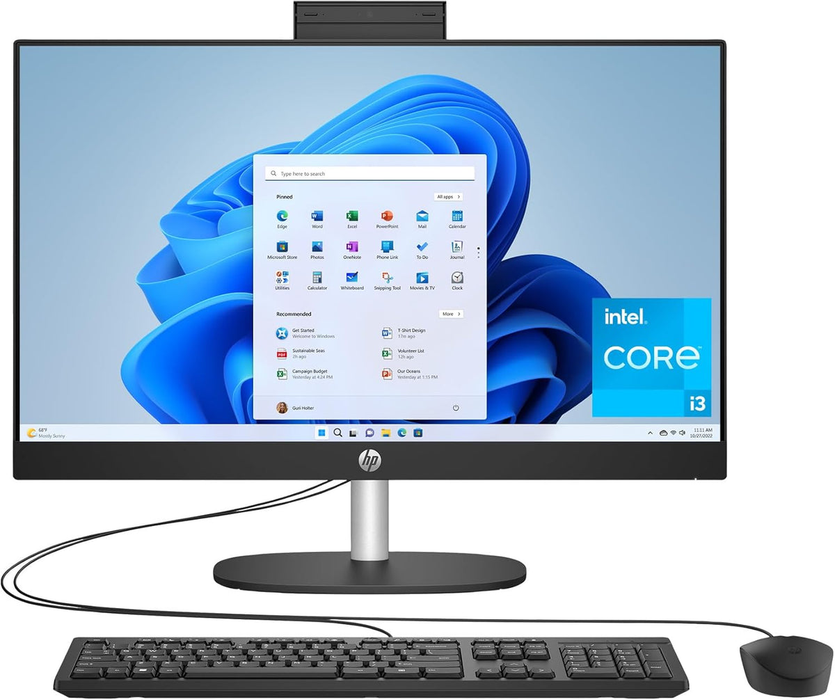 HP 23.8 inch All-in-One Desktop PC, FHD Display, Intel Core i3-N300, 8 GB RAM, 256 GB SSD, Intel UHD Graphics, Windows 11 Home, Jet Black, 24-cr0430 (2025)