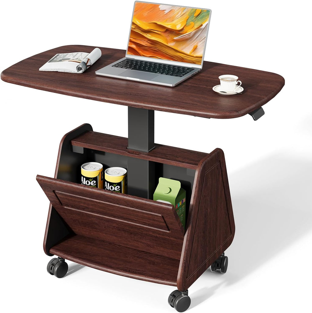 Lift Top Coffee Table with Wheels, 35" × 20" Wooden Dining Center Table with Storage, Hidden Compartment & Pegboard, Small Mid Century Modern Table for Living Room, Dark Wood