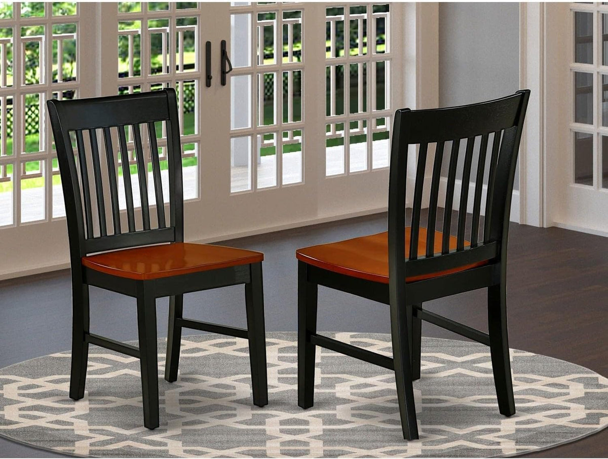 East West Furniture NFC-BCH-W Norfolk Dining Chairs - Slat Back Wood Seat Kitchen Chairs, Set of 2, Black & Cherry