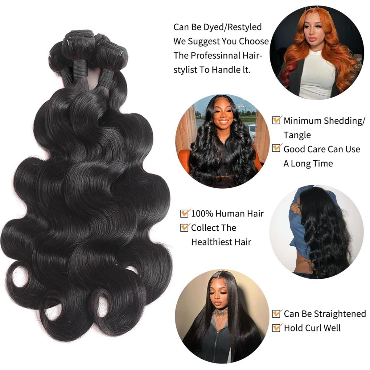 12A Human Hair Bundles with Closure 18 20 22 24+16 Inch Brazilian Body Wave 4 Bundles Human Hair with 5x5 HD Lace Closure Unprocessed Virgin Human Hair Natural Black