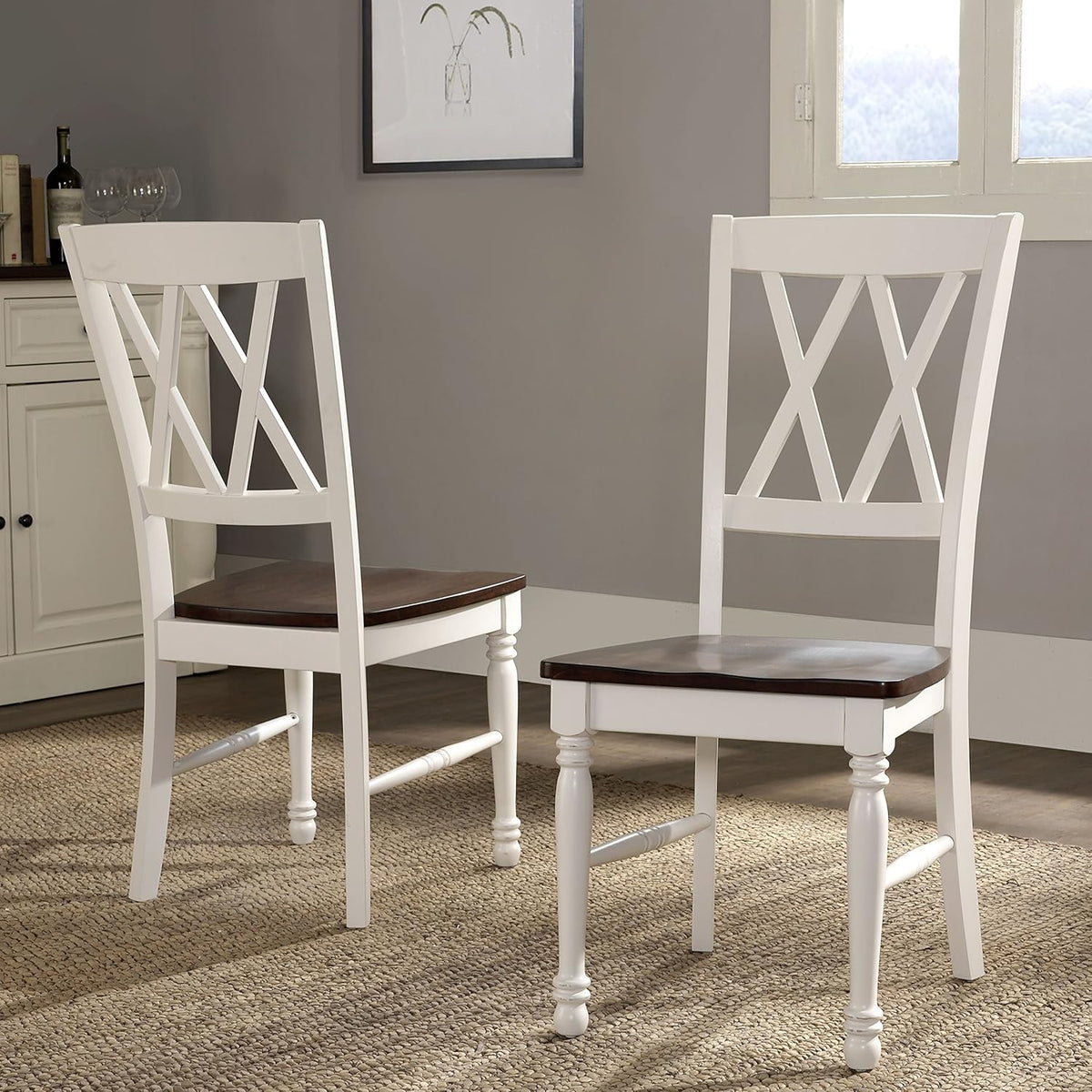 Crosley Furniture Shelby 7-Piece Traditional Dining Table Set for 6, Dinner Tables with Kitchen Chairs, Distressed White