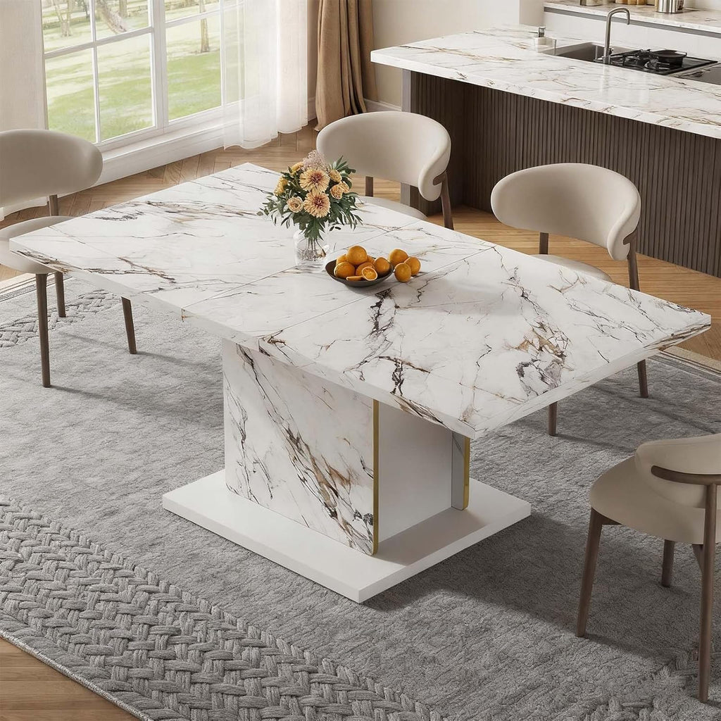 HOMISSUE 70" Faux Marble Dinner Table .Rectangle Modern White Dining Table for 6-8 People .Large Kitchen Furniture Table with Sturdy Base for Dining Room, Living Room, White
