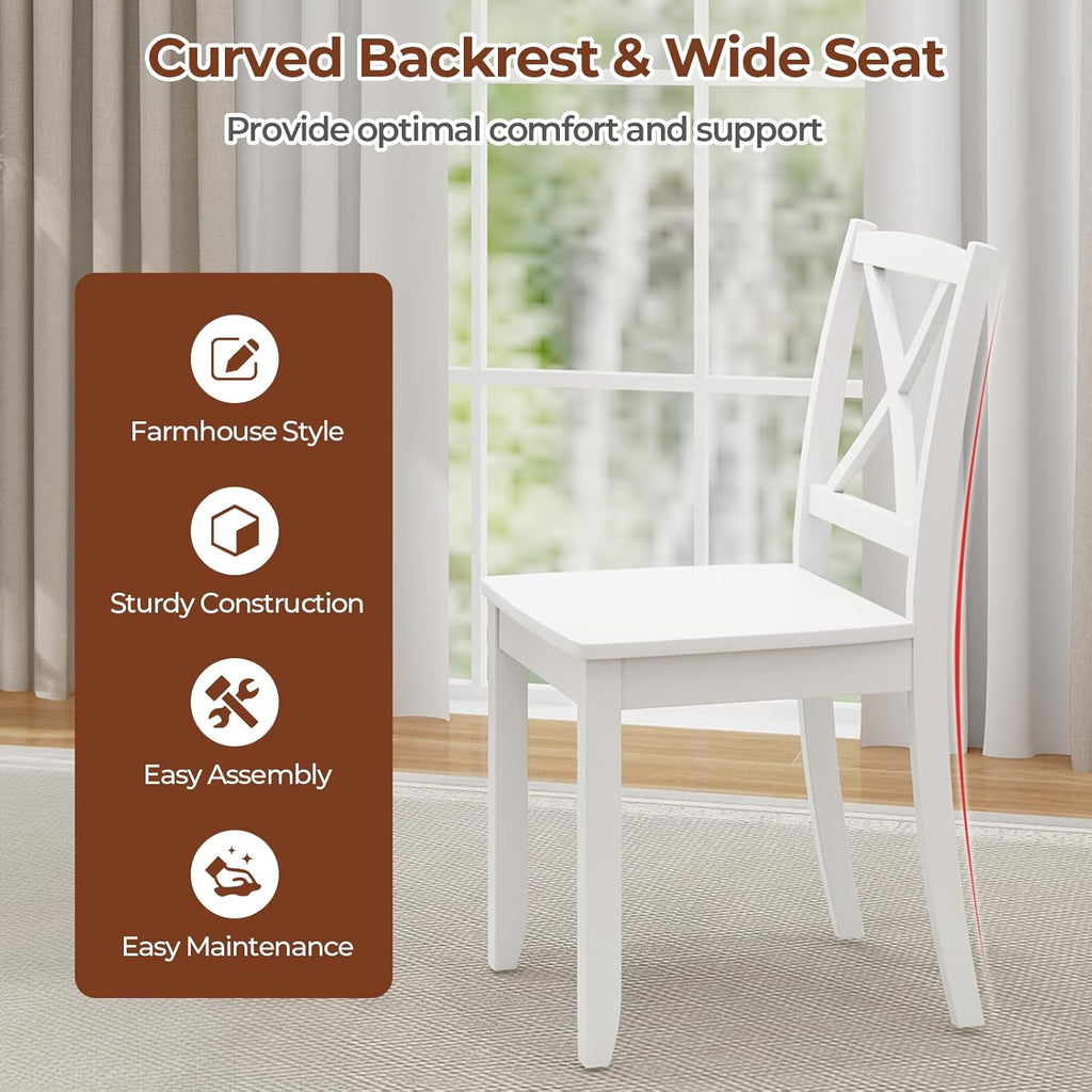 Giantex Wood Dining Chairs Set of 4 White, Armless Kitchen Chair w/Rubber Wood Legs & Curved Backrest, Farmhouse Cross Back Diner Chair, Wooden Side Chairs for Home Dining Room, Load 400 LBS