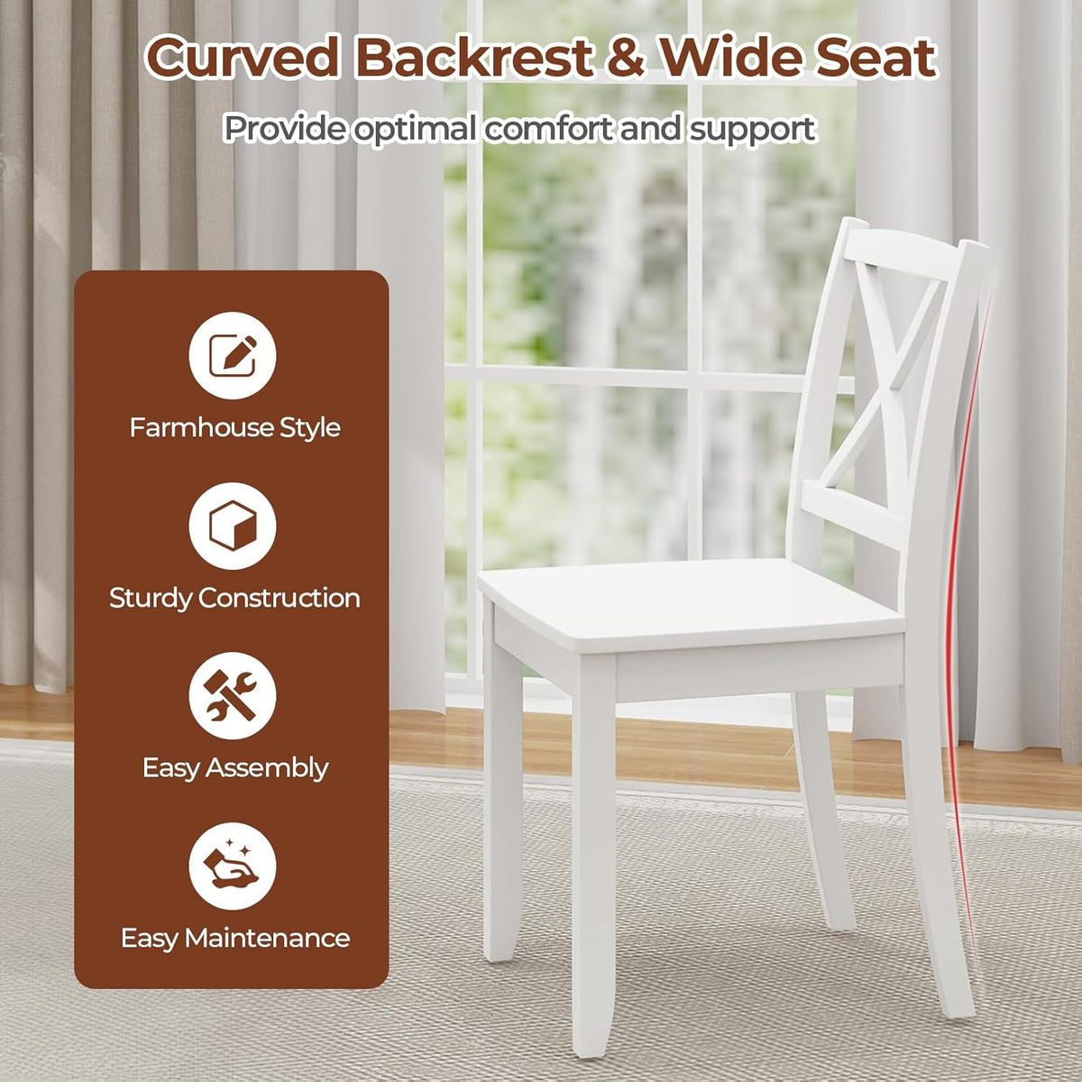 Giantex Wood Dining Chairs Set of 4 White, Armless Kitchen Chair w/Rubber Wood Legs & Curved Backrest, Farmhouse Cross Back Diner Chair, Wooden Side Chairs for Home Dining Room, Load 400 LBS