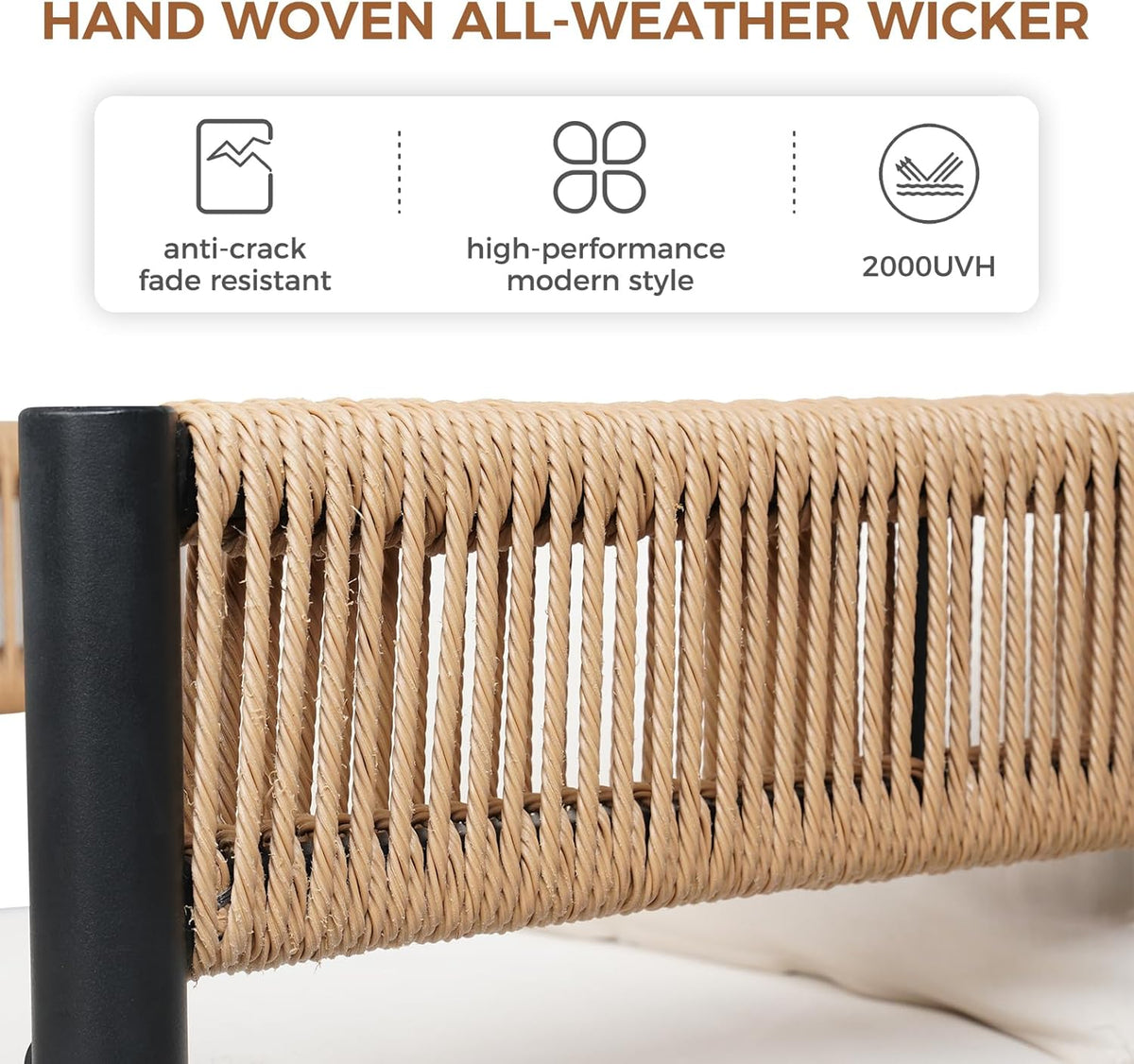 Grand patio Outdoor Dining Chairs Set of 4, 4 Pieces Patio Dining Chairs, Metal Woven Wicker Fixed Patio Chairs with Light Beige Cushions for Backyard, Deck, Garden, Porch, Lawn and Poolside (Natural)