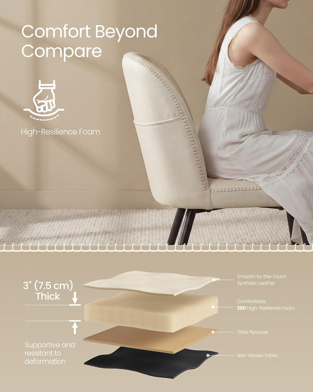 VASAGLE EKHO Collection - Dining Chairs Set of 4, Upholstered Kitchen Chairs, Comfortable Seat, Synthetic Leather with Stitching, Mid-Century Modern, Easy Assembly, with Storage Pocket, Cream White