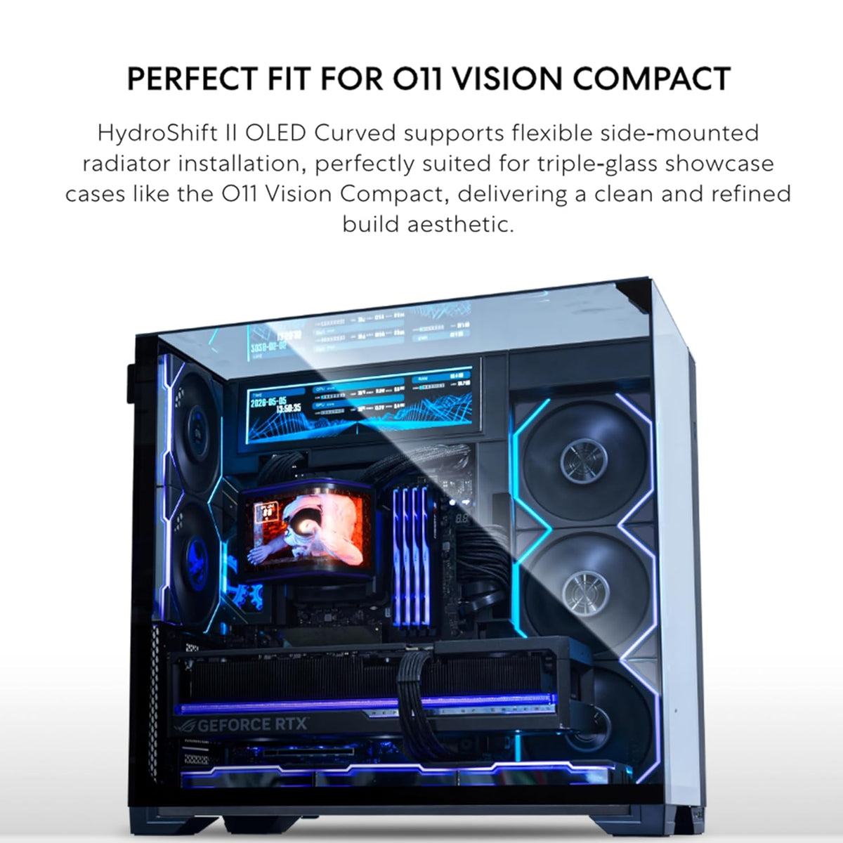 Lian Li Hydroshift II OLED Curved 360 Liquid CPU Cooler - Flexible Slide-Tube Clamp Coolant Pathway - Adjustable 6.67" 2K Screen - 3D Animation Effects - LGA 1851/1700, AMD AM5/4 - Black (HS2OLDC36NB)