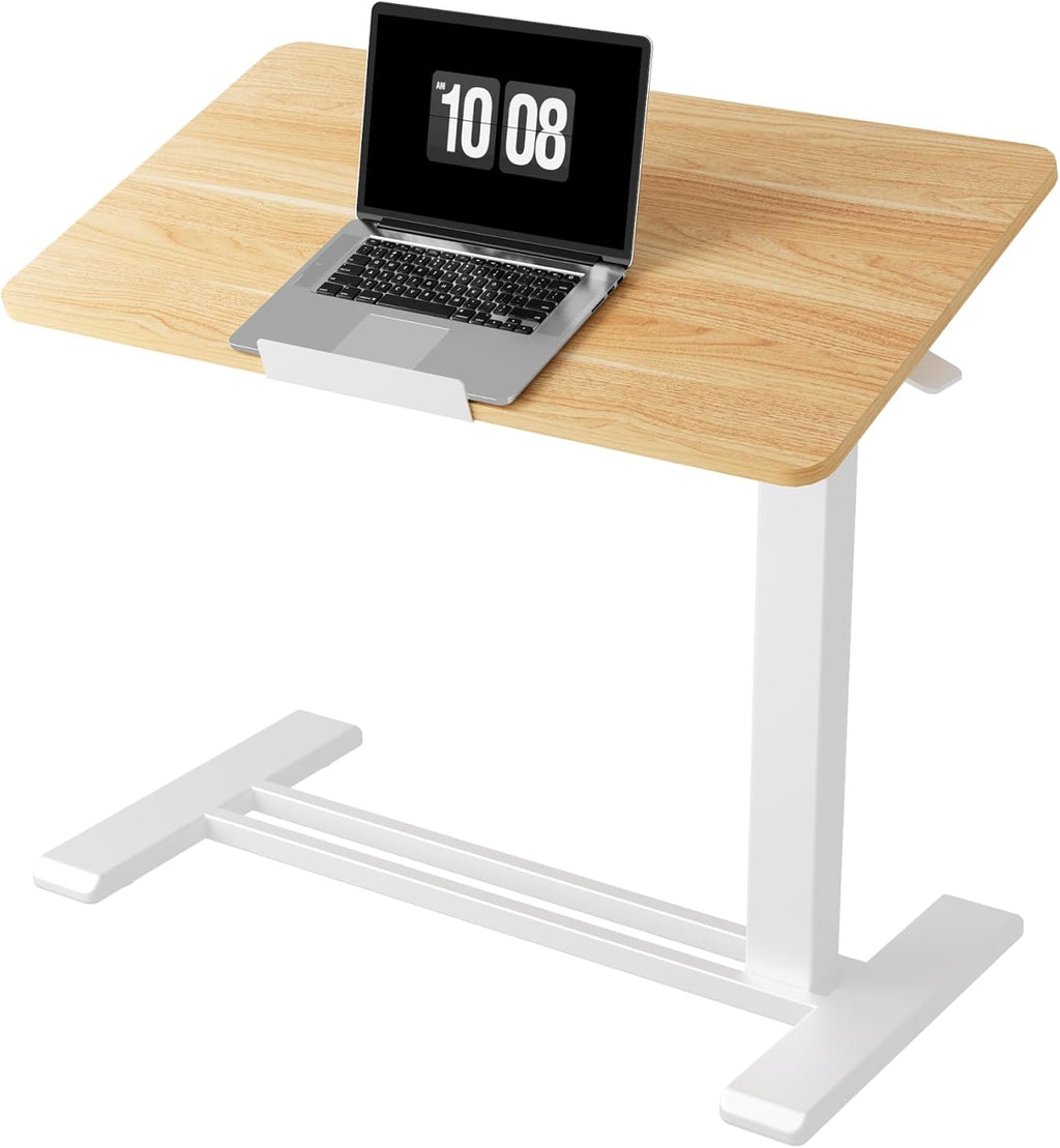 FLEXISPOT H7 PRO Mobile Standing Desk Adjustable Overbed Table Pneumatic with Wheels 90°Tiltable Portable Laptop Desk Rolling Computer Cart Foldable Bedside Table(31.5" W x 17.7" D D, Maple)