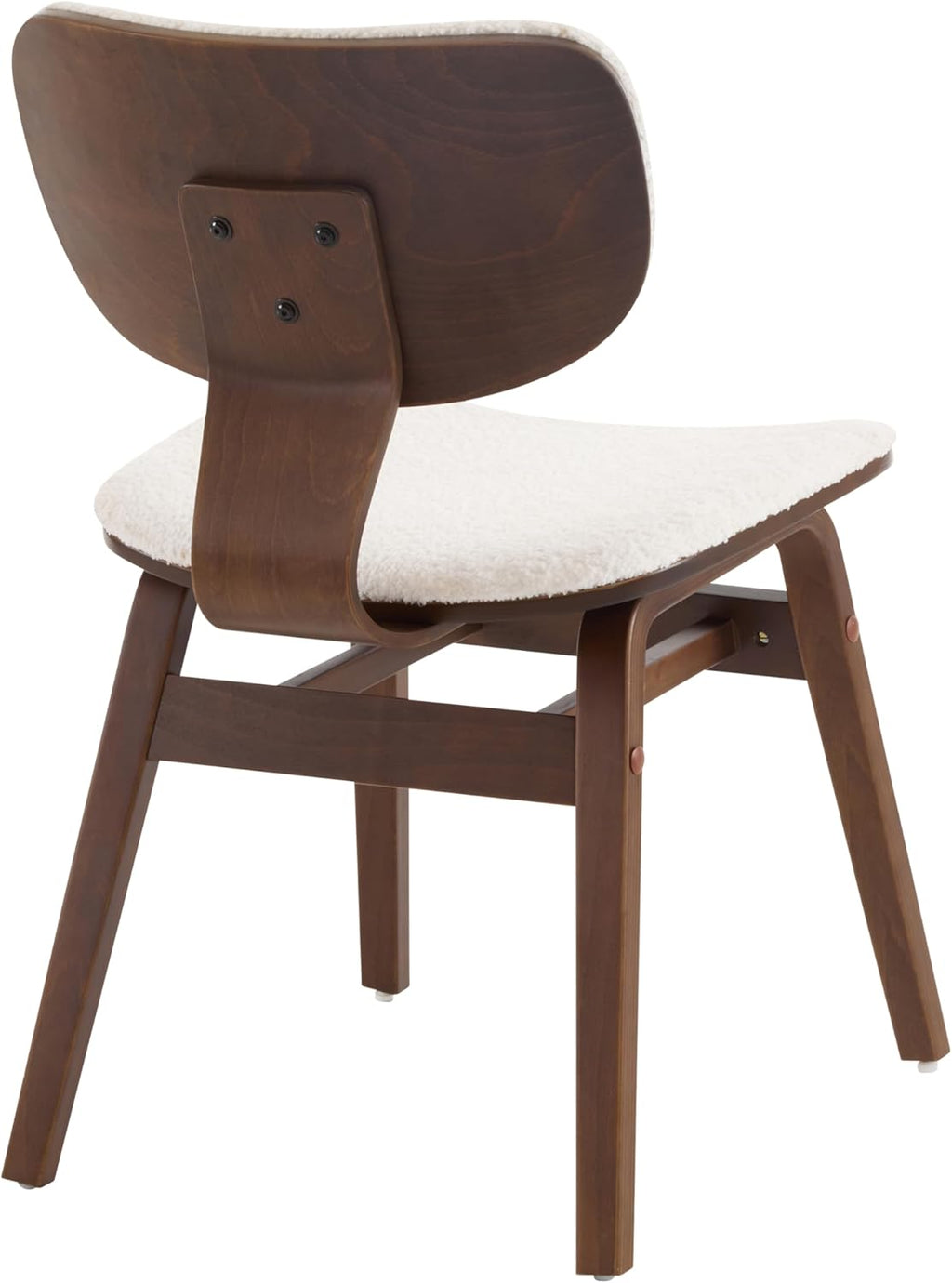 Christopher Knight Home Set of 2 Soft Boucle Fabric Upholstered Dining Chairs with Wood Frame, Curved Backrest Armless Accent Chair, Side Chair with Support Bar, Dining Room, Kitchen, White and Walnut