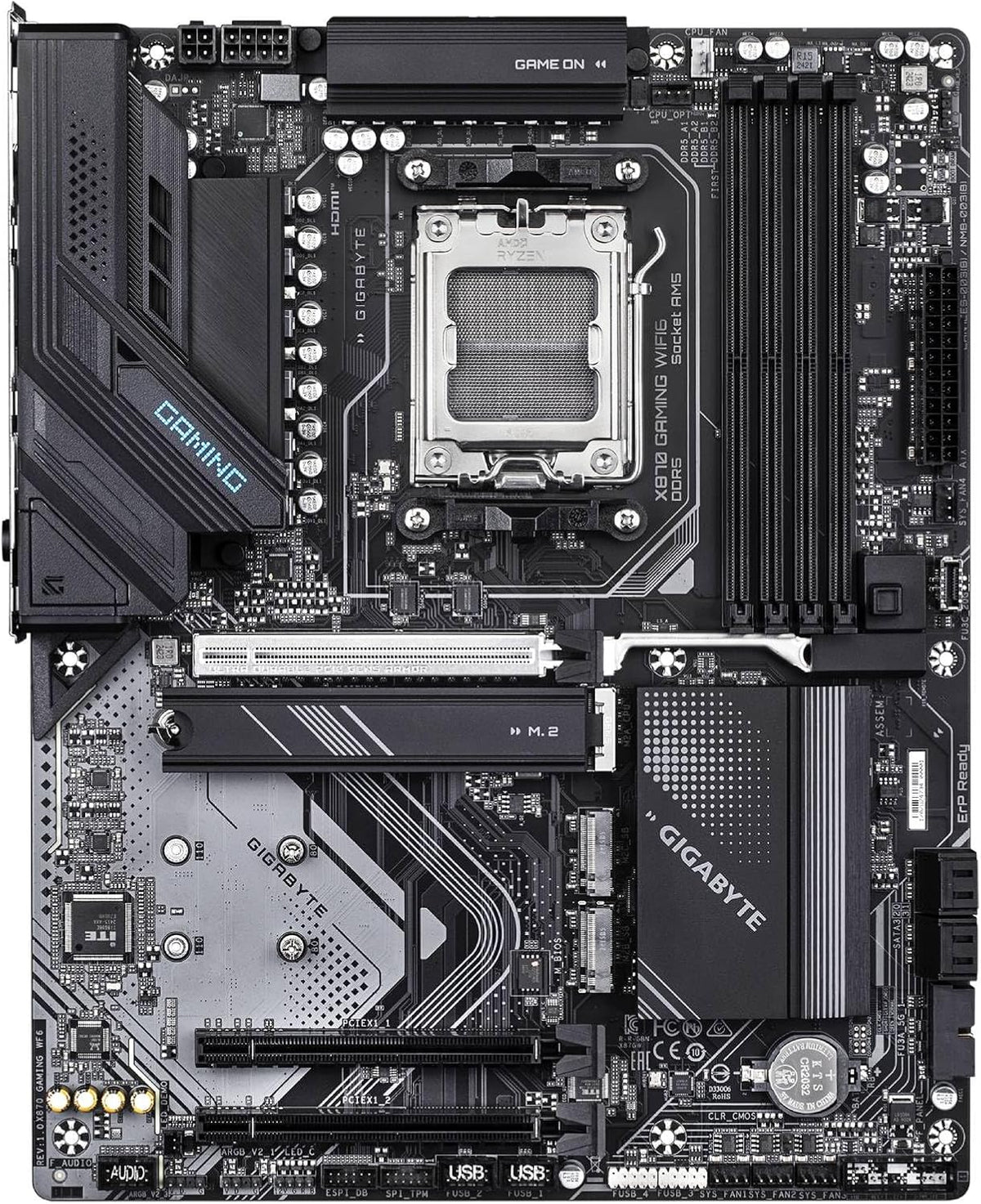 GIGABYTE X870 Gaming WIFI6 AMD AM5 LGA 1718 Motherboard, ATX, DDR5, 3X M.2, PCIe 5.0, USB4, WiFi 6, 2.5GbE LAN, EZ-Latch, 5-Year Warranty