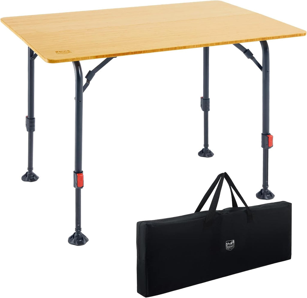 TIMBER RIDGE Bamboo Folding Camping Table, Portable RV Picnic Table with Adjustable Height (18.5"-26.5") & Aluminum Frame, Heavy Duty 220LBS Outdoor Dining for Tailgate Patio, Carry Bag Included