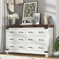 AMERLIFE Farmhouse 6 Drawer Wide Dresser for Bedroom, Large Wood Chest of Drawers with Thick Plank Top, Rustic Heavy Duty Storage Cabinet for Living Room or Hallway, Antique White