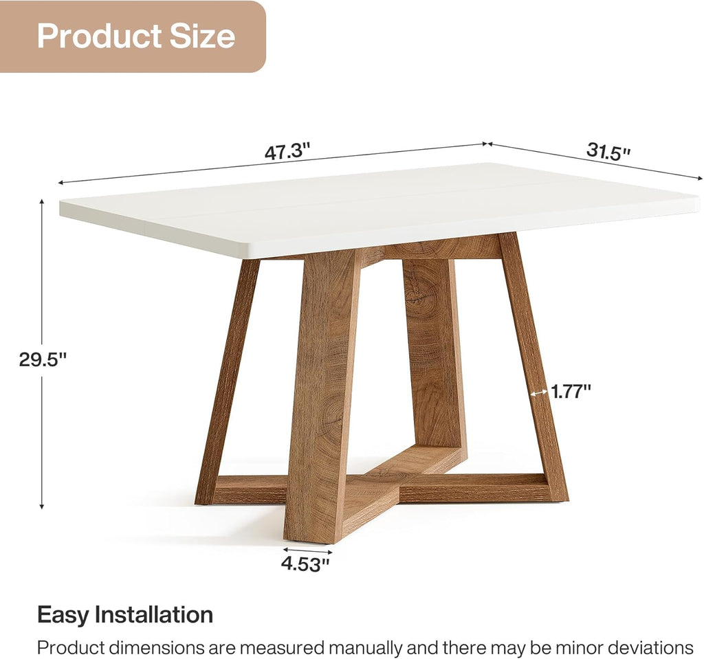 Tribesigns 47-Inch Dining Table Set of 2, Modern Kitchen Table with Wooden Legs, Dinner Tables for Kitchen, Dining Room, Small Space, White and Brown, 2Pcs