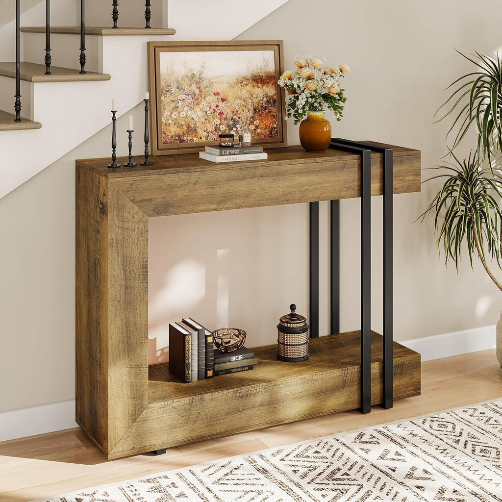 Einhomn 42.5" Console Table Behind Couch, 2-Tier Narrow Entryway Table with Storage, Wood Sofa Tables for Hallway/Entrance/Living Room/Foyer, Rustic Brown