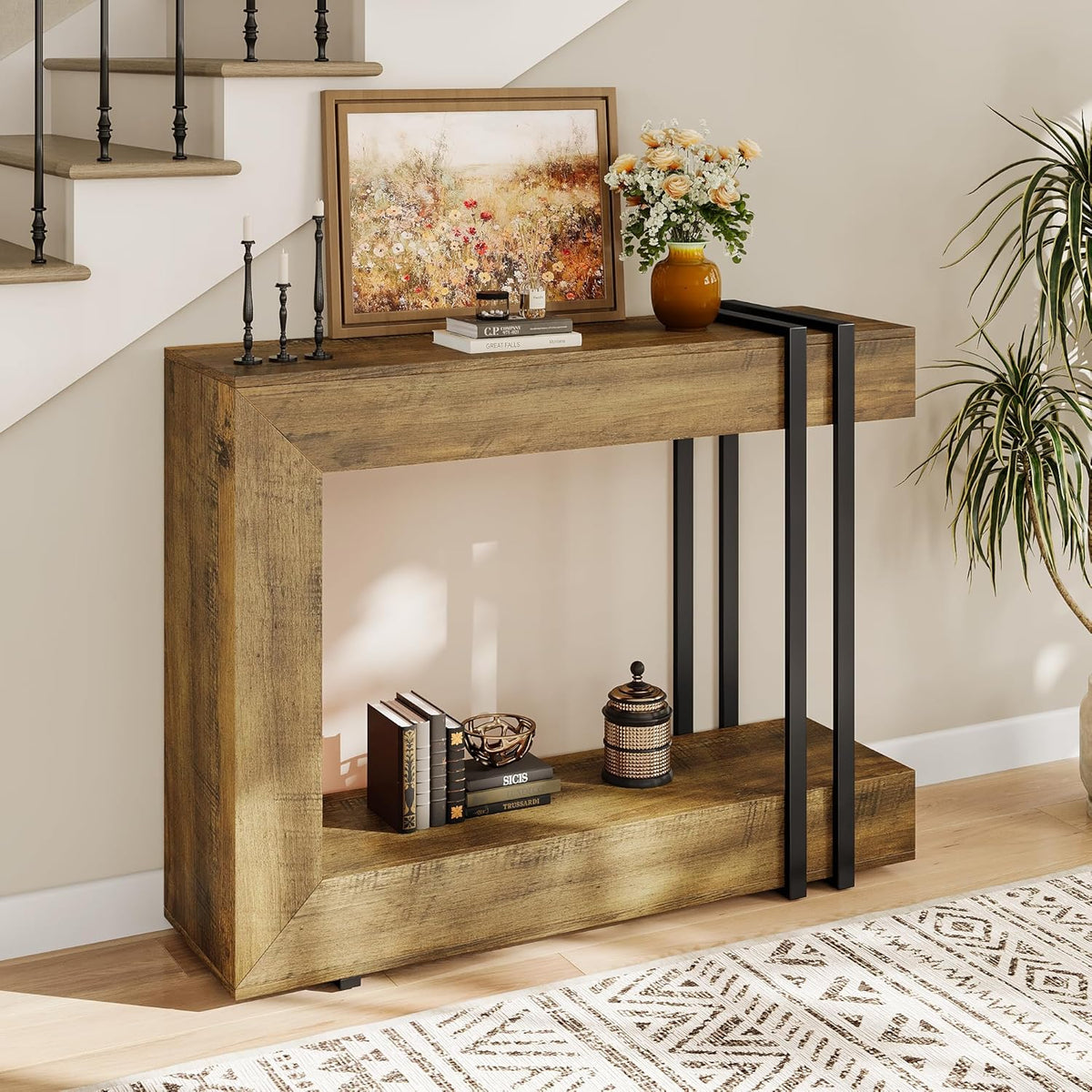 Einhomn 42.5" Console Table Behind Couch, 2-Tier Narrow Entryway Table with Storage, Wood Sofa Tables for Hallway/Entrance/Living Room/Foyer, Rustic Brown