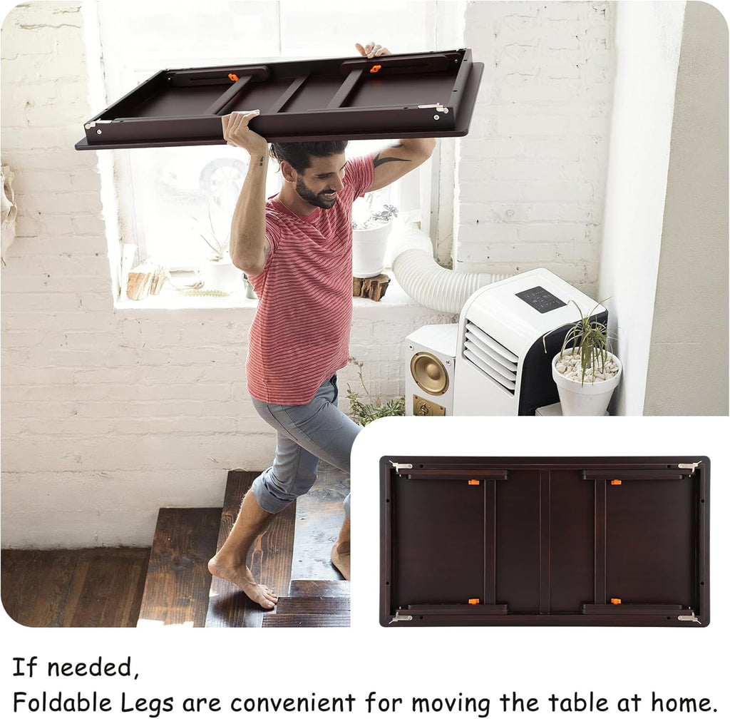Nnewvante Large Size Floor Desk, Folding Low Coffee Table, No Assembly Required, Adjustable Floor Table for Breakfast Gaming Writing 33.5"x17.7" Black Walnut