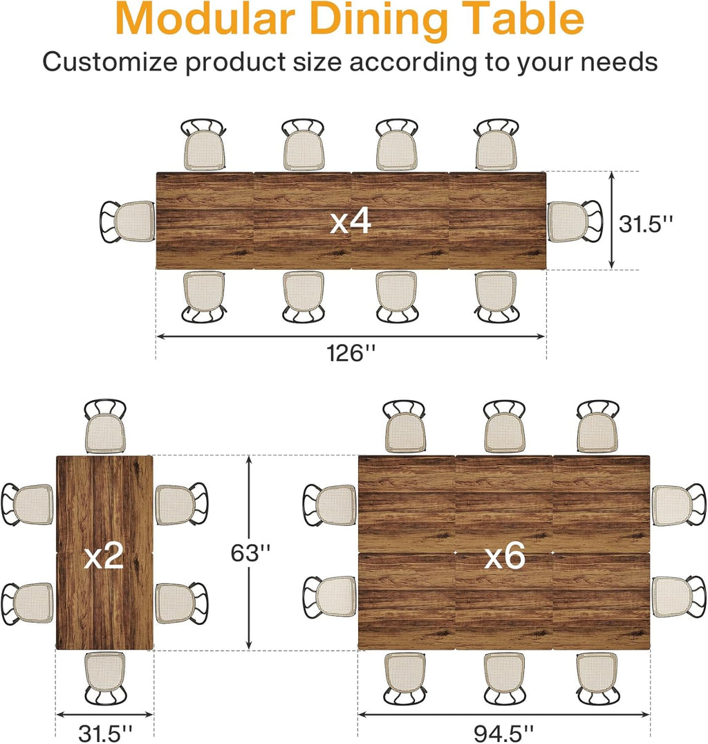 Tribesigns Square Commercial Dining Table Set of 6, 31.5" Heavy Duty Dinner Table with Metal Base, Wooden Kitchen Table for Restaurant, Cafe, Bakery, School, Apartment, Rustic Brown & Black