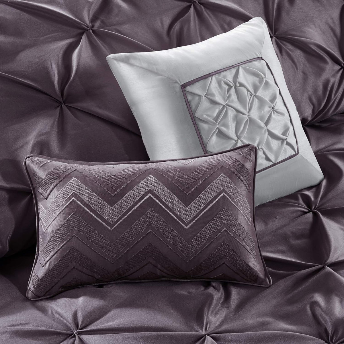 Madison Park Essentials King Comforter Set, 24 Piece Bedding With Matching Curtains, Decorative Pillows, Luxe Diamond Tufting , Room in a Bag Joella Collection, Plum King
