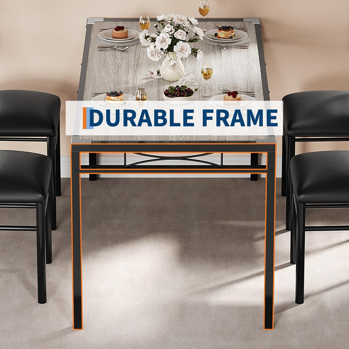 Garvee Wood Dining Table Set for 4 with Upholstered Chairs, Kitchen Table Chairs Set of 4 with Corner Protector, Dining Room Table Set for 4, for Kitchen, Apartment, Retro Gray
