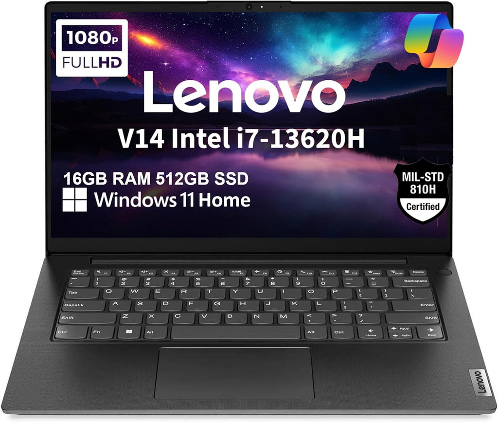 Lenovo V14 Gen 4 Business Laptop (14" FHD Anti-Glare, Intel 10-Core i7-13620H, 16GB RAM, 512GB SSD), Webcam with Privacy Shutter, Ethernet, Wi-Fi 6, HDMI, Bluetooth, Win 11 Home w/ Copilot, Black