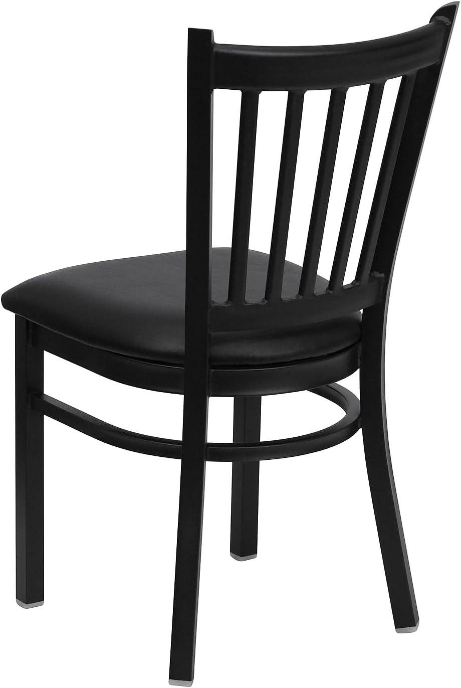 Flash Furniture Hercules Series Vertical Back Metal Restaurant Chairs, Upholstered Armless Dining Chairs for Restaurants/Kitchens, Set of 2, Black