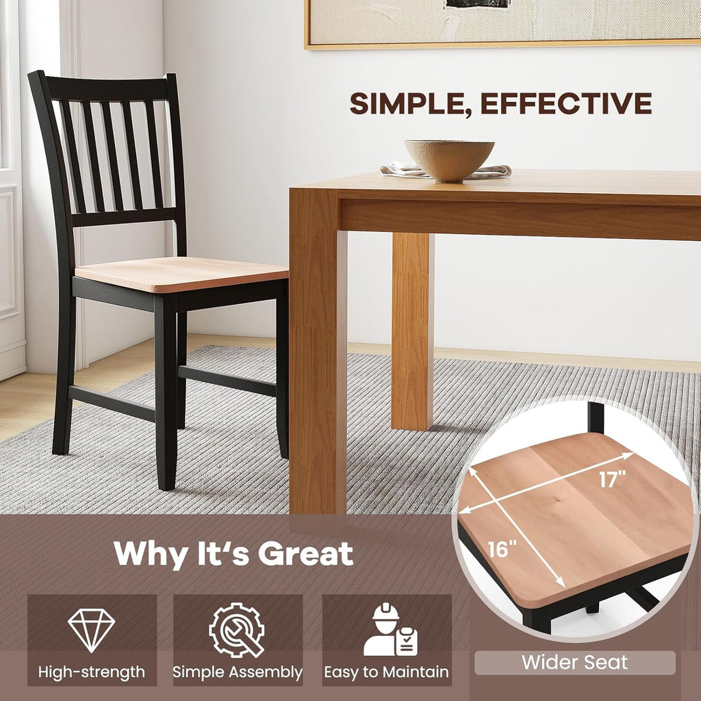 NAFORT Wood Dining Chairs Set of 4, High Back Kitchen Chairs with Solid Rubber Wood Legs, Non-Slip Foot Pads, Max Load 300 Lbs, Farmhouse Seat Dining Room Chairs