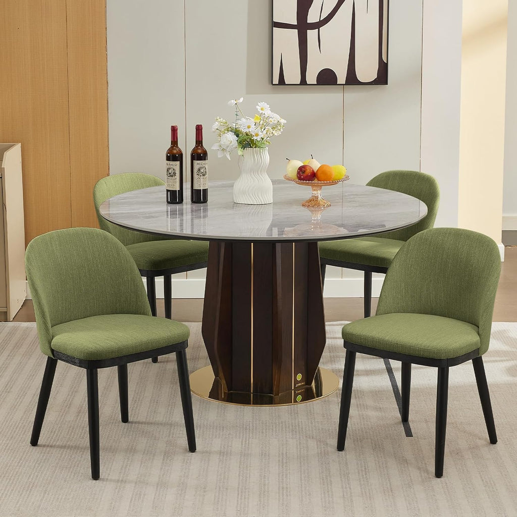 Garvee Wooden Dining Chairs Set of 6, Upholstered Kitchen Dining Room Chair, Modern Linen Fabric Farmhouse Dinner Chair with Leveling Feet/High Backrest Support for Dining Room, Living Room,Green