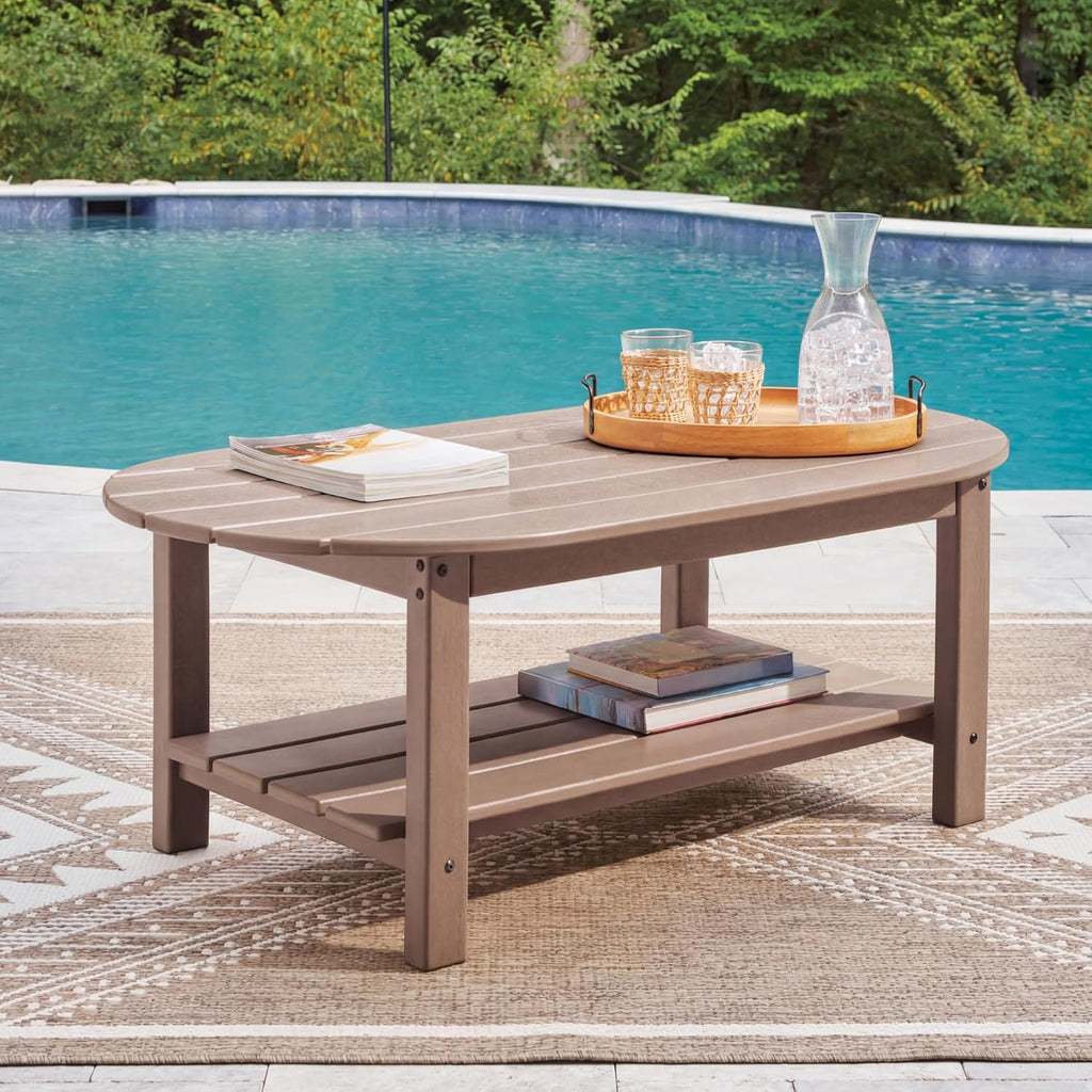Signature Design by Ashley Cliffs Beach Outdoor Coffee Table with Weather-Resistant MEGA-TUFF HDPE Slatted Top, Patio and Poolside Seating Areas, 48" W x 26.25" D x 18" H