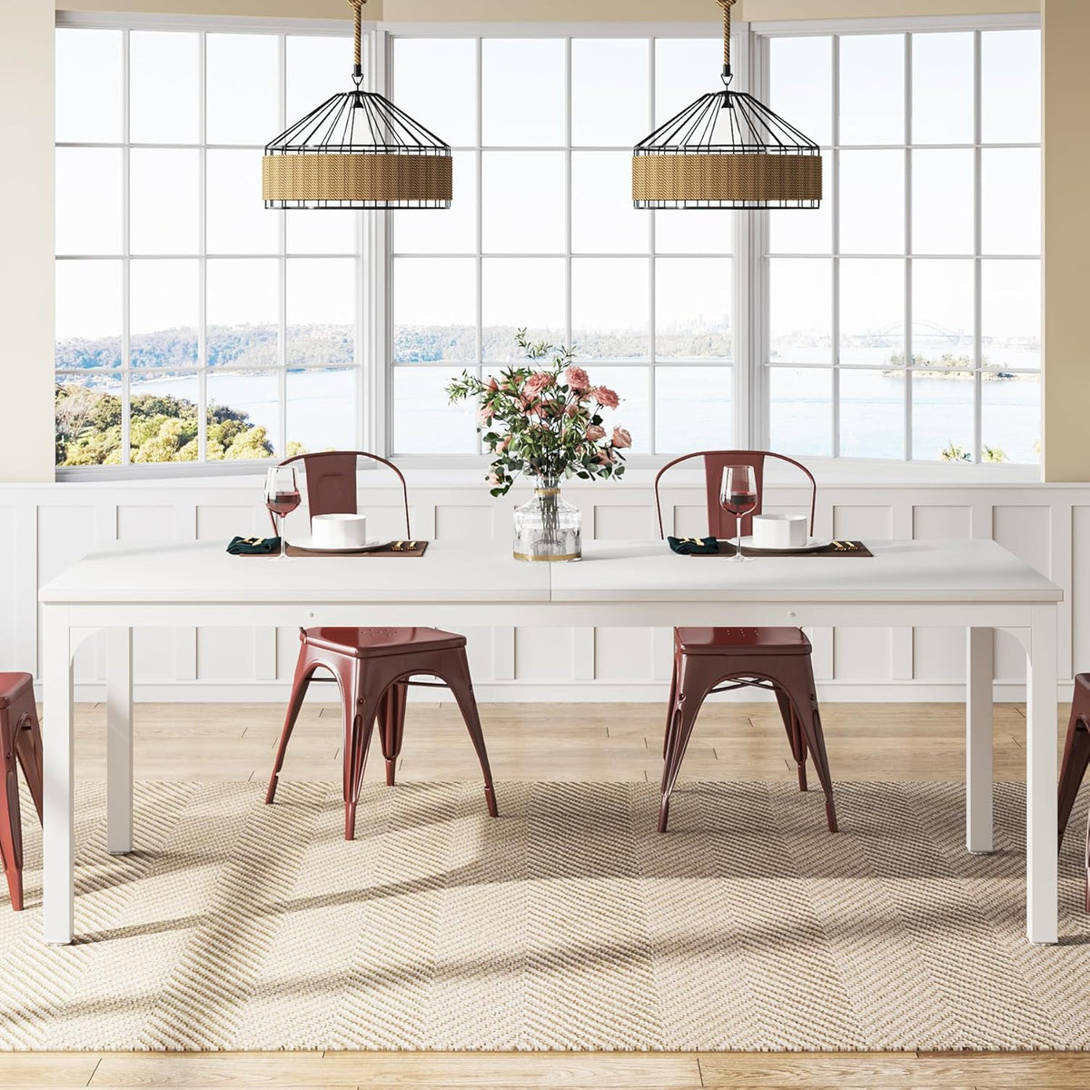 Tribesigns White Dining Table for 6-8 Person, 78-Inch Large Long Rectangle Kitchen Dinner Table for Dining Room, 78.7 x 27.5 x 29.5 Inches(Only Table)