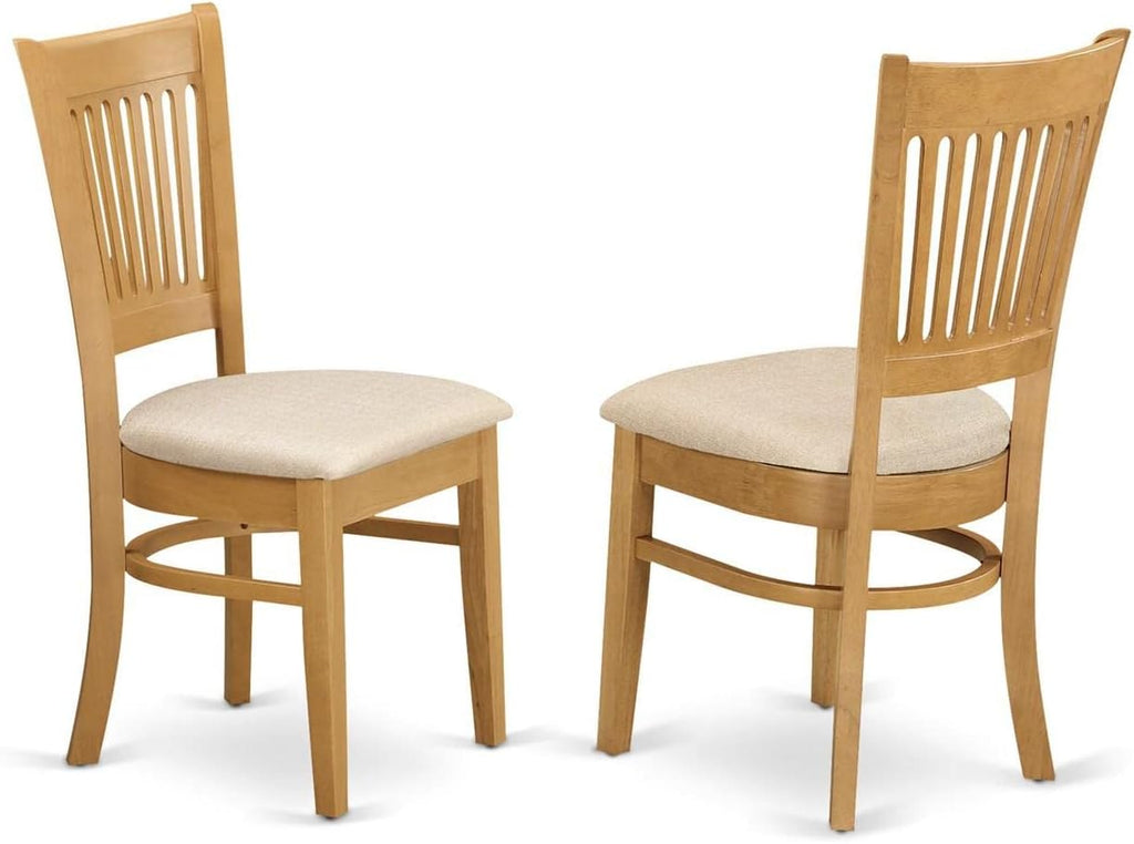 East West Furniture DLVA5-OAK-C 5 Piece Kitchen Table & Chairs Set Includes a Round Dining Room Table with Dropleaf and 4 Linen Fabric Upholstered Chairs, 42x42 Inch, Oak