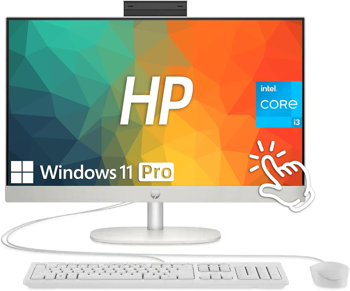 HP 24 inch All-in-One Desktop Computer, FHD IPS Display, Touch Screen, Intel Core i3, 8GB DDR4, 512GB SSD, Intel UHD Graphics, HDMI, USB-C/A, RJ45, Keyboard & Mouse, Anti-Glare, WiFi6, Win 11 Pro
