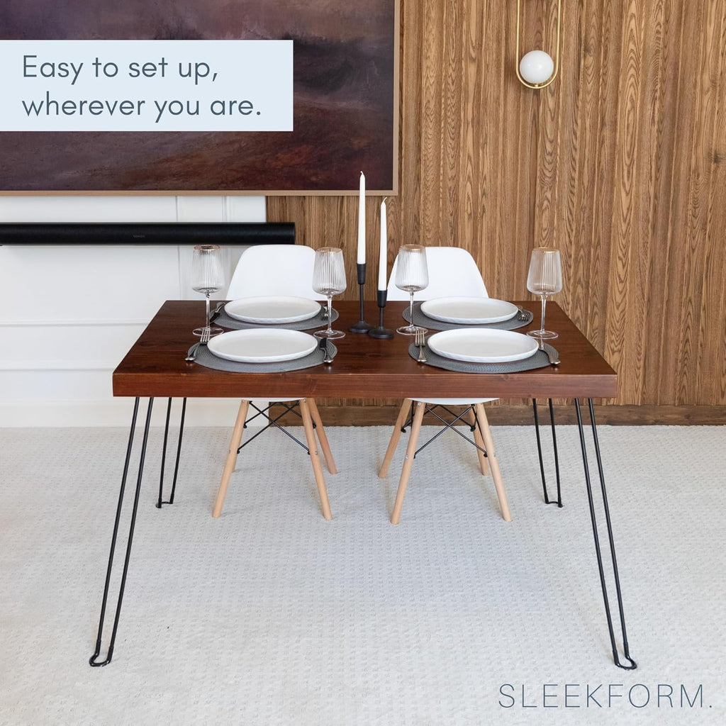 Sleekform Wooden Folding Dining Table for 4 - with Collapsible Hairpin Legs - 4 ft Portable Small Foldable Dining Room Table for Farmhouse Kitchen and Small Spaces - Walnut