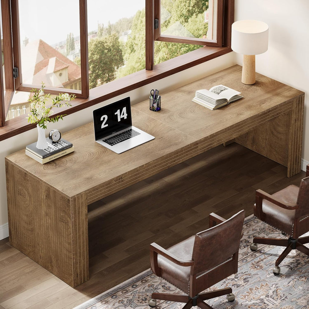 Tribesigns 79-Inch Extra Long Desk, Two Person Double Desk for Home Office, Wooden Long Computer Desk Writing Table for Office, Natural Oak
