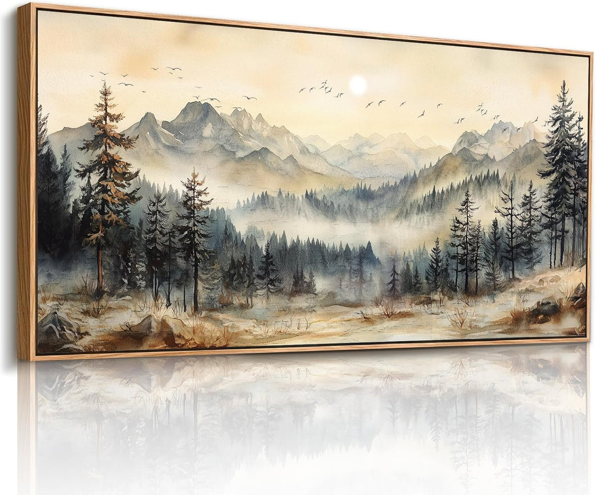 imjiayu Mountain Wall Decor, Oversized Wall Art, Large Framed Wall Art, Neutral Landscape Canvas Prints, Peaks Trees Rustic Pictures for Living Room Bedroom Dining Room Office Decoration 29"x57"