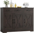 HOSTACK Modern Farmhouse Buffet Sideboard Cabinet, Barn Doors Storage Cabinet with Drawers and Shelves, Wood Coffee Bar with Storage for Dining Room, Kitchen, Living Room, Dark Brown