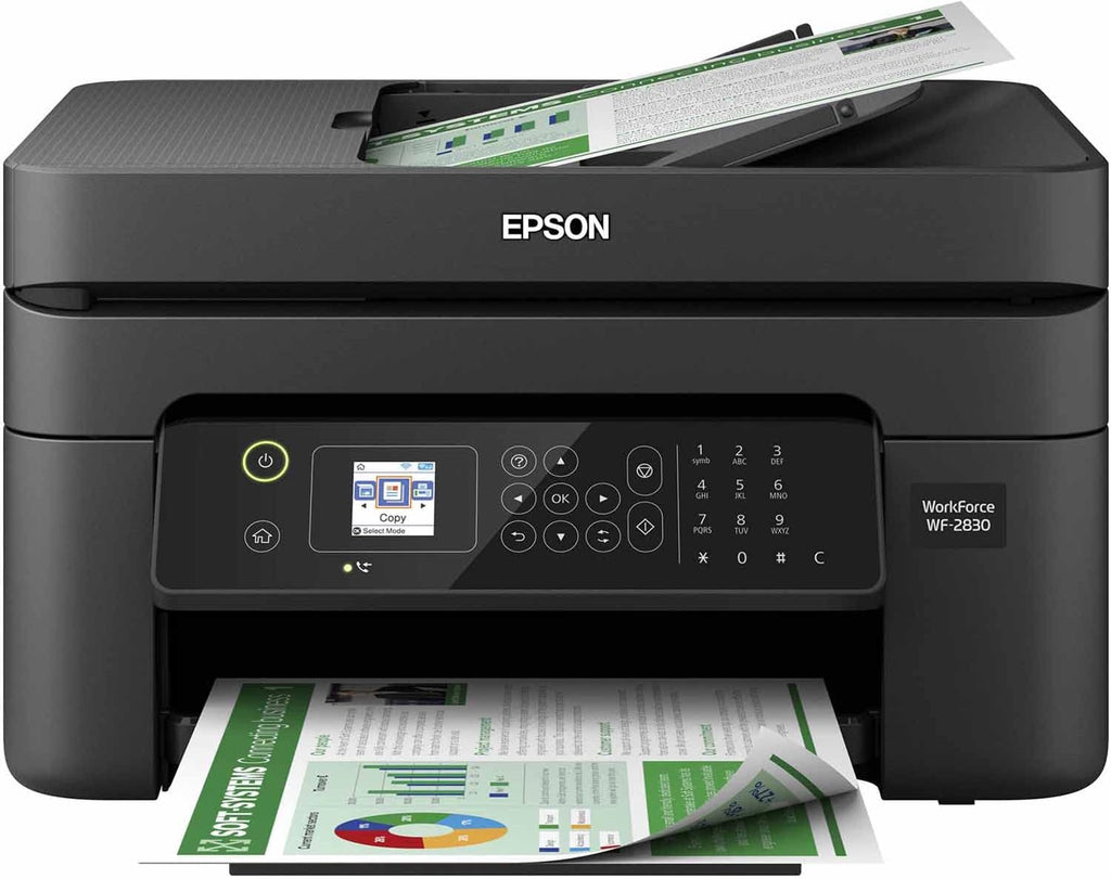 Epson Workforce WF-2830 Wireless Color Inkjet All-in-One Printer, Print Scan Copy and Fax, Automatic 2-Sided Printing, 1. 4" Color LCD, 100-sheet Paper Tray, Wi-Fi Direct Connectivity, Black