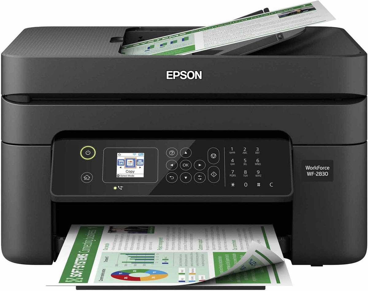 Epson Workforce WF-2830 Wireless Color Inkjet All-in-One Printer, Print Scan Copy and Fax, Automatic 2-Sided Printing, 1. 4" Color LCD, 100-sheet Paper Tray, Wi-Fi Direct Connectivity, Black