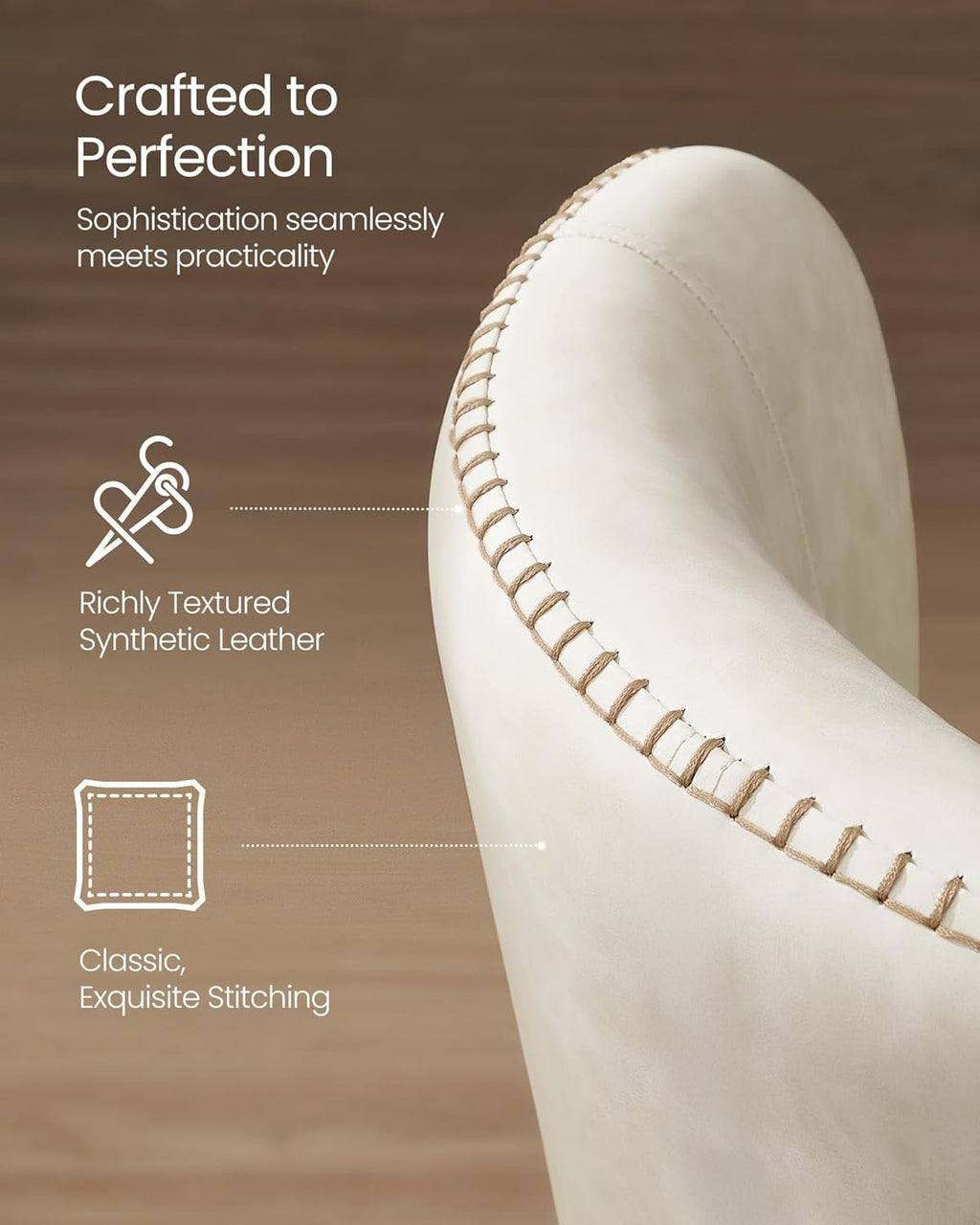 VASAGLE EKHO Collection - Dining Chairs Set of 4, Upholstered Kitchen Chairs, Comfortable Seat, Synthetic Leather with Stitching, Mid-Century Modern, Easy Assembly, with Storage Pocket, Cream White