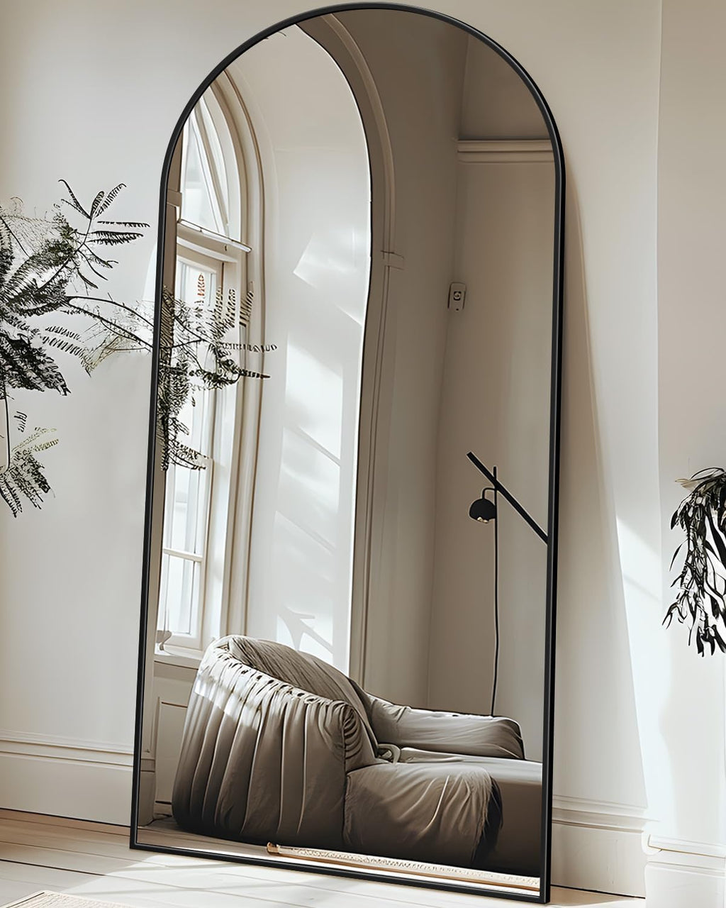 Antok Full Length Mirror, 76"x34" Floor Mirror with Stand, Hanging Mounted Mirrors for Bedroom, Living Room, Cloakroom, Dining Room, Black, Arched